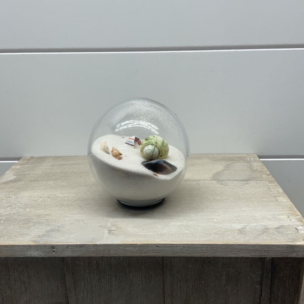 Glass Beach Terrarium Globe with White Sand Shells and Starfish Coastal Decor